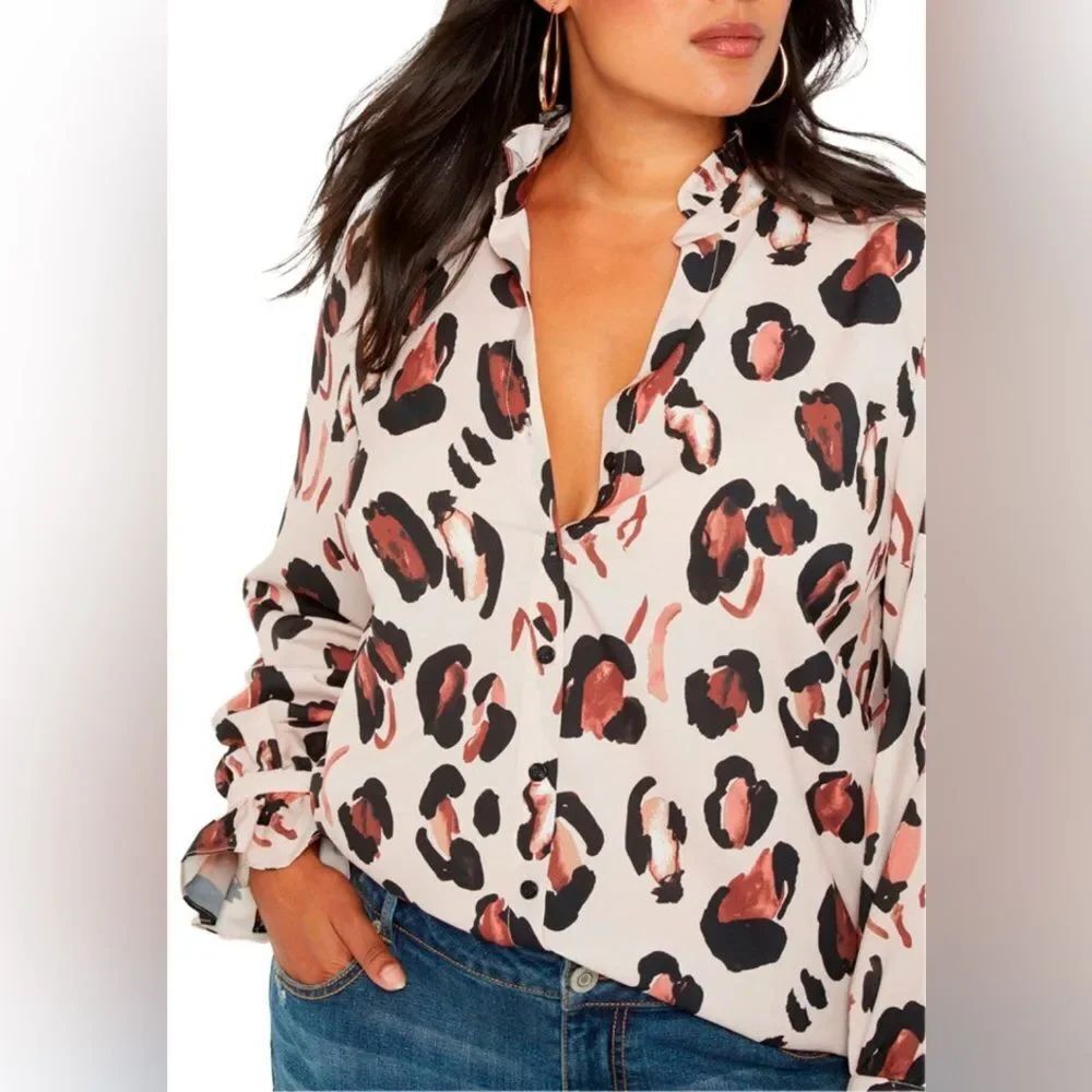Eloquii | Leopard Print Ruffle Collar Blouse